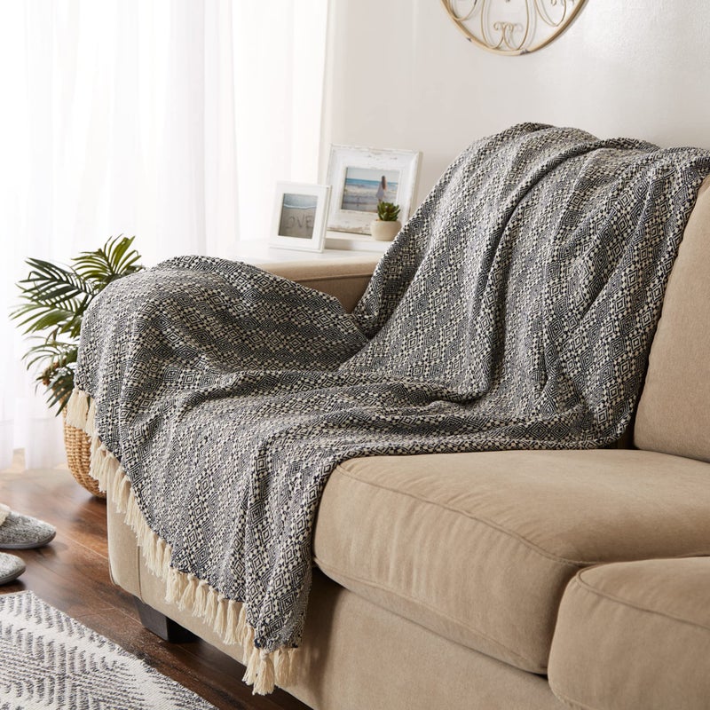 DII Diamond Stitch Woven Throw, Organic Modern, 50 x 60, Navy - Image 4